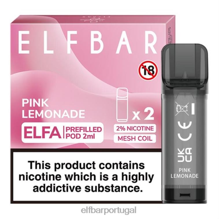 6FN06111 cápsula pré-cheia elfbar elfa - 2ml - 20mg (2 embalagens) limonada rosa cigarros eletrônicos