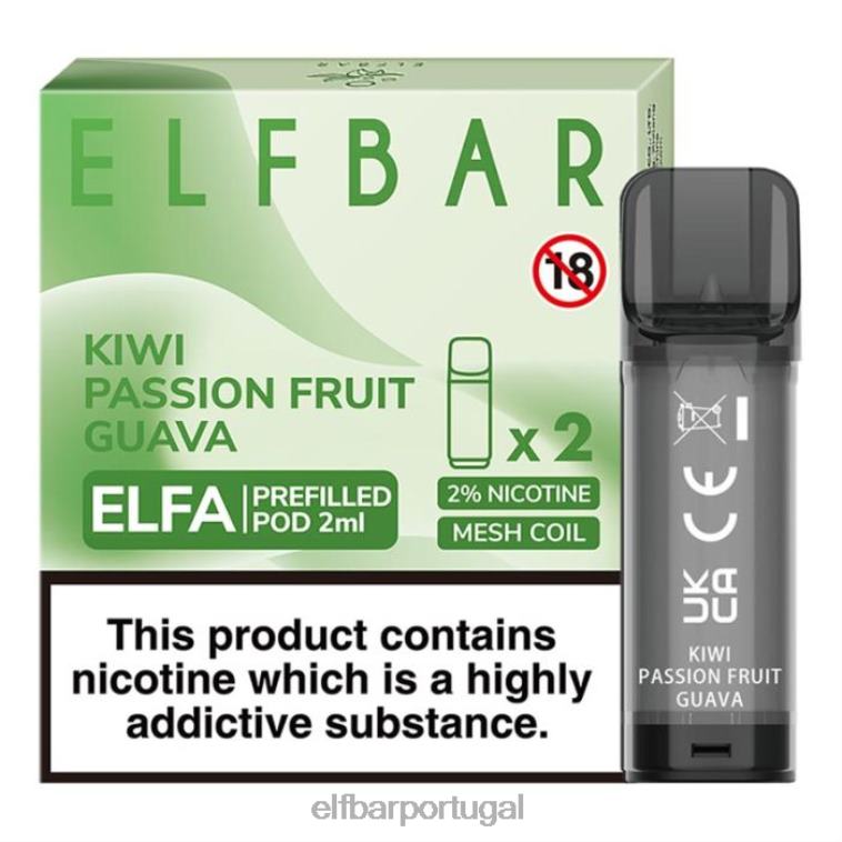 6FN06117 cápsula pré-cheia elfbar elfa - 2ml - 20mg (2 embalagens) kiwi maracujá goiaba cigarros eletrônicos