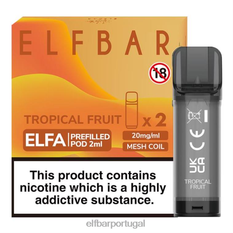 6FN06120 cápsula pré-cheia elfbar elfa - 2ml - 20mg (2 embalagens) fruta tropical cigarros eletrônicos