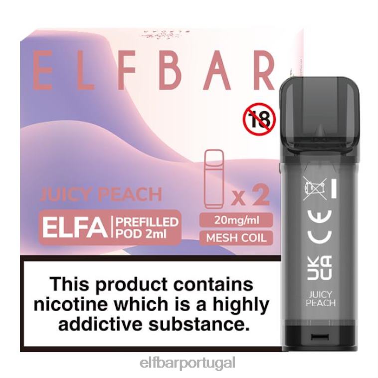 6FN06125 cápsula pré-cheia elfbar elfa - 2ml - 20mg (2 embalagens) pêssego suculento cigarros eletrônicos